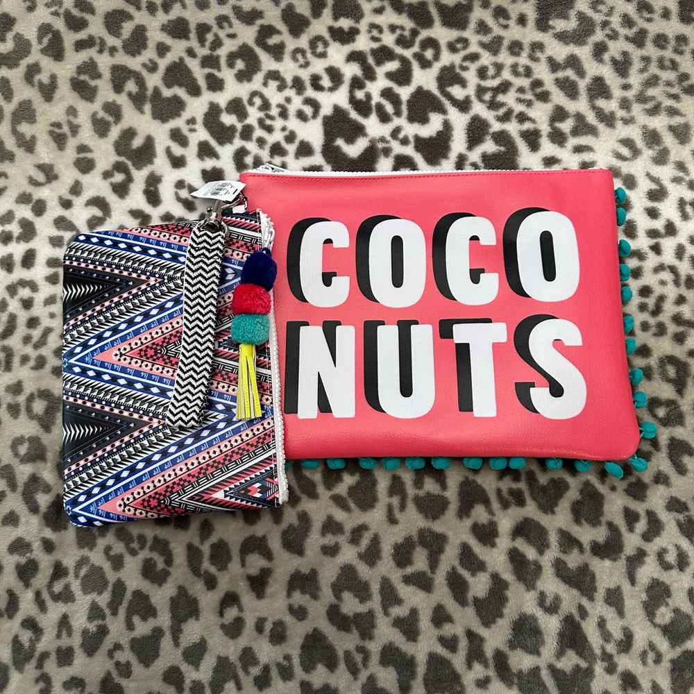 Express Pouch Clutch Set Geometric Pattern & COCONUTS Graphic Pom Pom Wristband